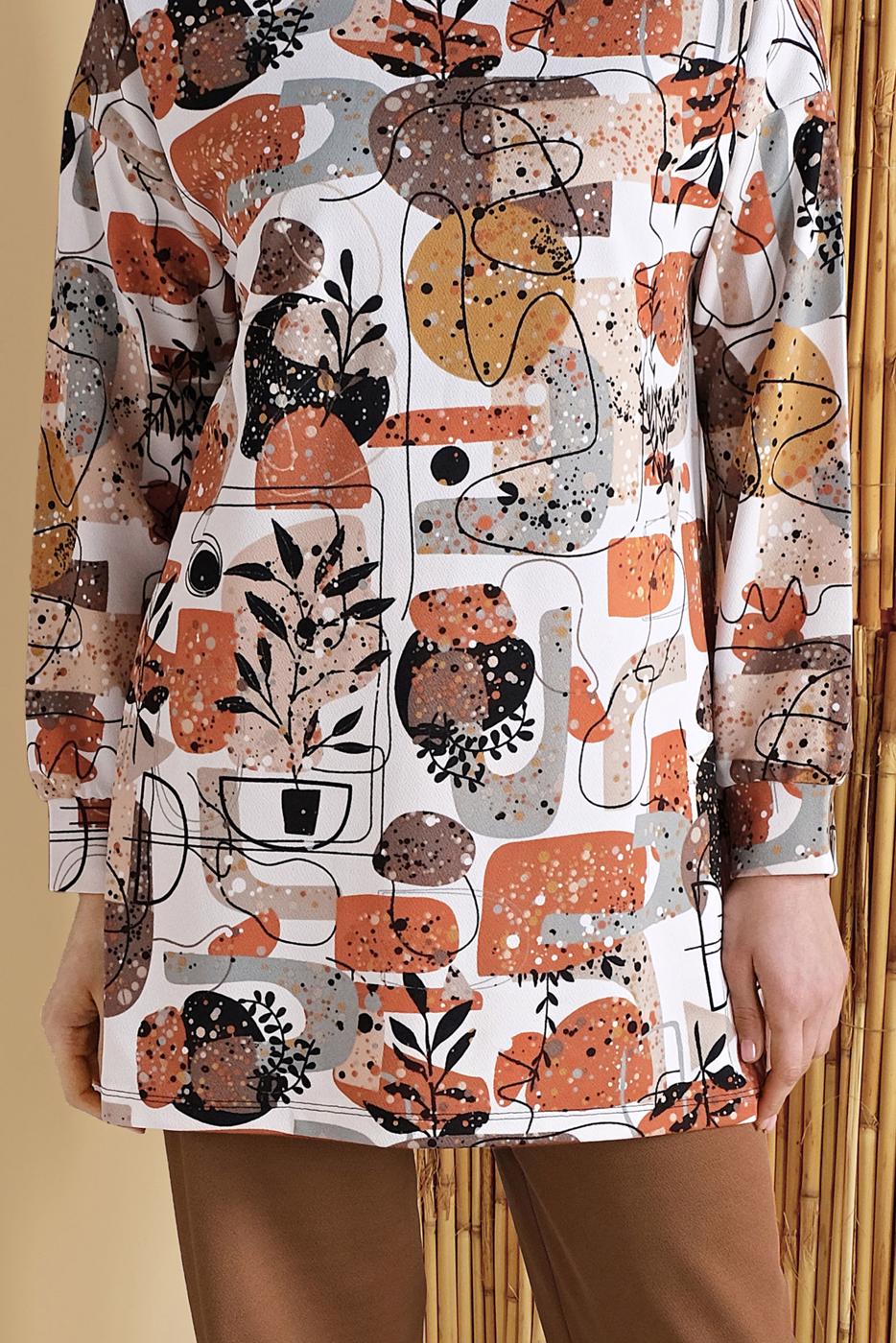 Tesettür giyim TABA RENKLİ DESENLİ PANTOLONLU EŞOFMAN TAKIM 6556 