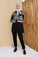 Tesettür giyim SİYAH ZEBRA DESENLİ PANTOLONLU EŞOFMAN TAKIM  7256