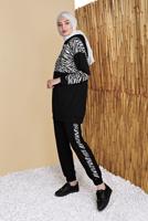 Tesettür giyim SİYAH ZEBRA DESENLİ PANTOLONLU EŞOFMAN TAKIM  7256