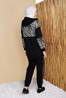Tesettür giyim SİYAH ZEBRA DESENLİ PANTOLONLU EŞOFMAN TAKIM  7256