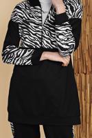Tesettür giyim SİYAH ZEBRA DESENLİ PANTOLONLU EŞOFMAN TAKIM  7256