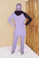 Tesettür giyim MOR İKİ RENKLİ KAPÜŞONLU EŞOFMAN TAKIM 7555 