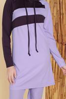 Tesettür giyim MOR İKİ RENKLİ KAPÜŞONLU EŞOFMAN TAKIM 7555 