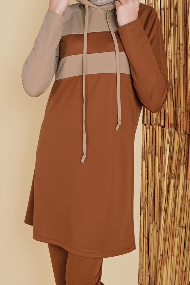 Vêtements hijab  2-COLOR HOODED TRACKSUIT SET 7555  - TRENDTESETTÜR