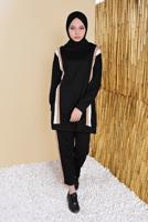 Tesettür giyim SİYAH ŞERİT DETAYLI PANTOLONLU EŞOFMAN TAKIM  8256  