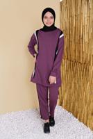 Tesettür giyim MÜRDÜM ŞERİT DETAYLI PANTOLONLU EŞOFMAN TAKIM  8256  