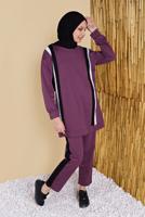 Tesettür giyim MÜRDÜM ŞERİT DETAYLI PANTOLONLU EŞOFMAN TAKIM  8256  