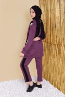 Tesettür giyim MÜRDÜM ŞERİT DETAYLI PANTOLONLU EŞOFMAN TAKIM  8256  