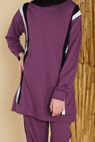 Tesettür giyim MÜRDÜM ŞERİT DETAYLI PANTOLONLU EŞOFMAN TAKIM  8256  