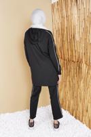 Tesettür giyim SİYAH ŞERİTLİ KAPÜŞONLU İKİLİ PANTOLONLU TAKIM 8456