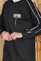 Tesettür giyim SİYAH ŞERİTLİ KAPÜŞONLU İKİLİ PANTOLONLU TAKIM 8456