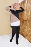 Tesettür giyim SİYAH BİSİKLET YAKA İKİLİ PANTOLONLU EŞOFMAN TAKIMI 8555