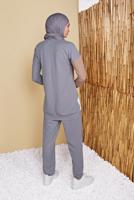 Tesettür giyim GRİ BİSİKLET YAKA İKİLİ PANTOLONLU EŞOFMAN TAKIMI 8555