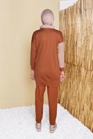 Tesettür giyim KAHVE BİSİKLET YAKA İKİLİ PANTOLONLU EŞOFMAN TAKIMI 8555