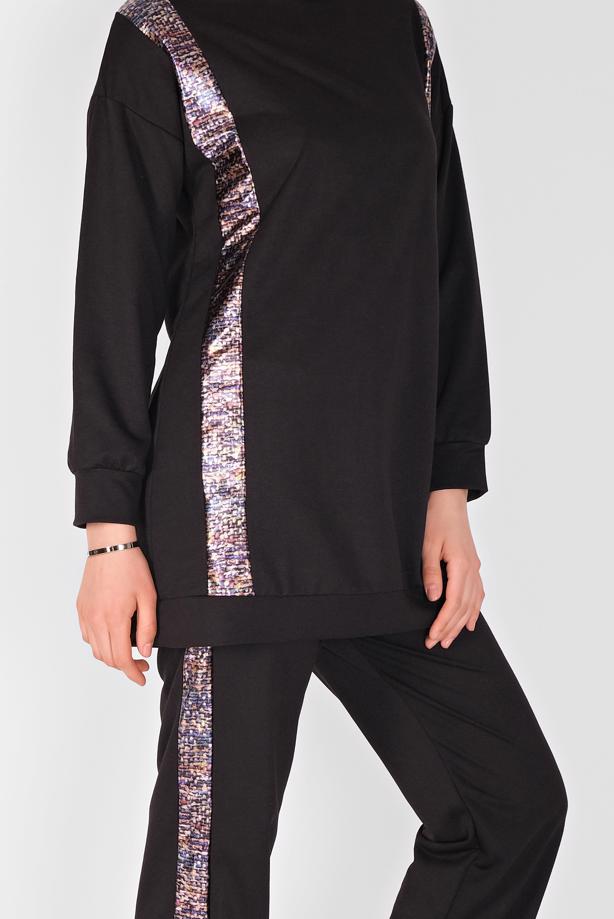 Vêtements hijab NOIR ENSEMBLE PANTALON DÉTAILLÉ À RAYURES  9456 - TRENDTESETTÜR