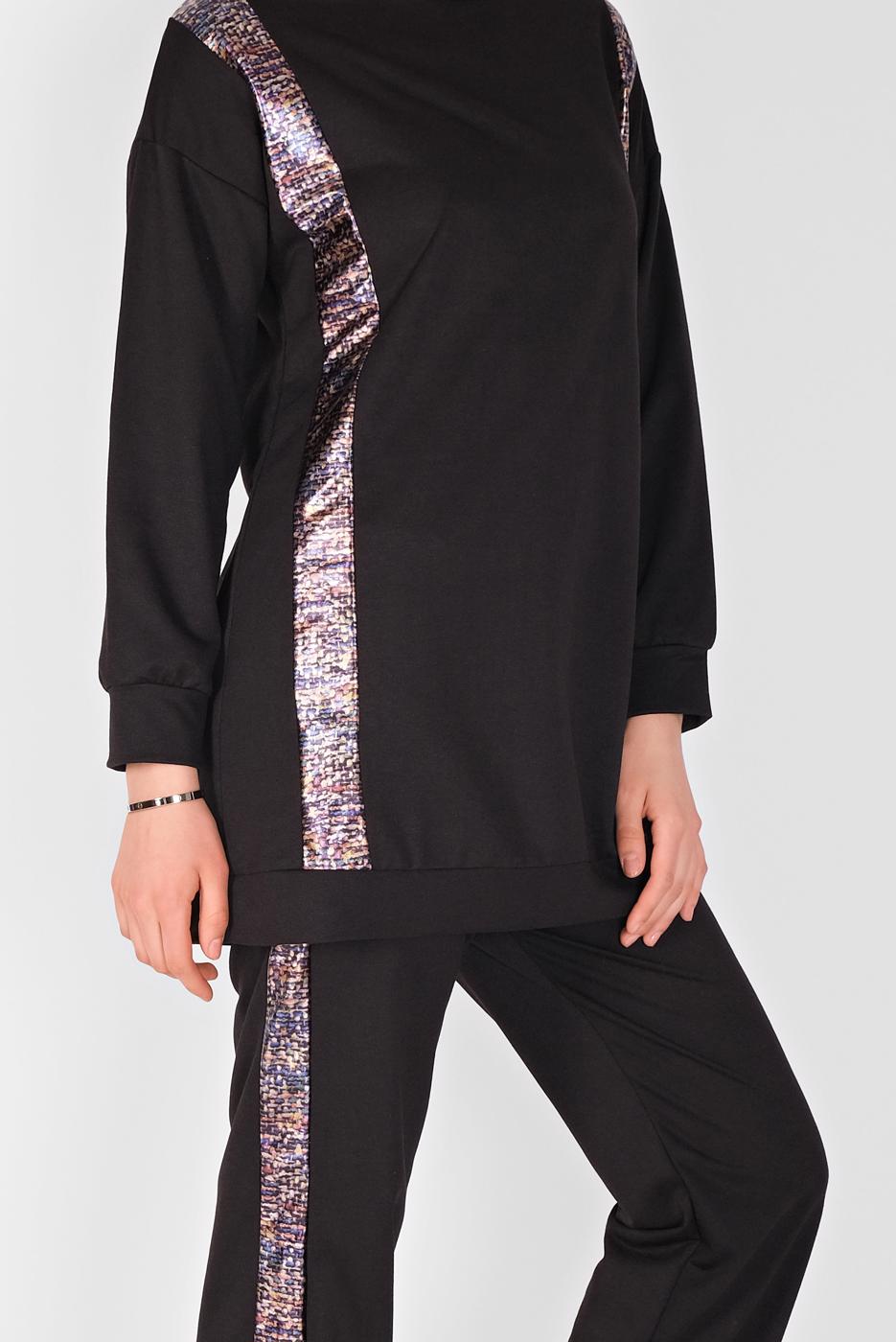 Tesettür giyim SİYAH ŞERİT DETAYLI PANTOLONLU EŞOFMAN TAKIM  9456