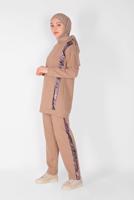Vêtements hijab BRUN ENSEMBLE PANTALON DÉTAILLÉ À RAYURES  9456