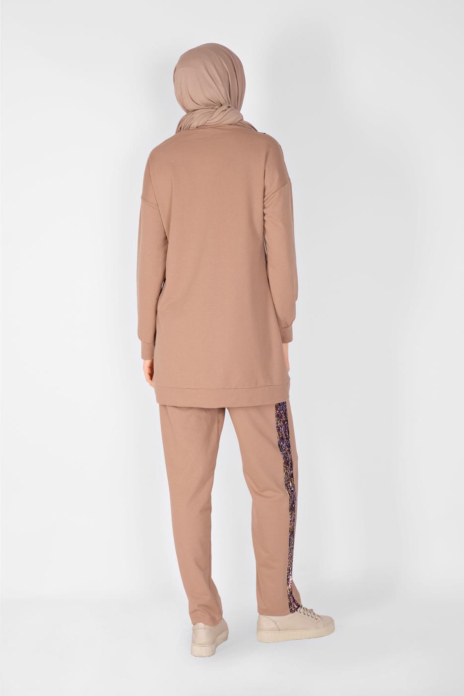 Vêtements hijab BRUN ENSEMBLE PANTALON DÉTAILLÉ À RAYURES  9456