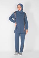 Tesettür giyim LACİVERT ŞERİT DETAYLI PANTOLONLU EŞOFMAN TAKIM  9456 