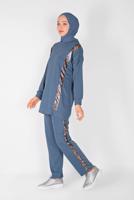 Tesettür giyim LACİVERT ŞERİT DETAYLI PANTOLONLU EŞOFMAN TAKIM  9456 