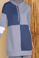 Tesettür giyim GRİ KARELİ ÜÇ RENKLİ PANTOLONLU EŞOFMAN TAKIM  9555