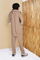 Tesettür giyim KAHVE KARELİ ÜÇ RENKLİ PANTOLONLU EŞOFMAN TAKIM  9555
