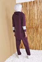 Tesettür giyim MÜRDÜM KARELİ ÜÇ RENKLİ PANTOLONLU EŞOFMAN TAKIM  9555