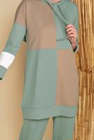 Tesettür giyim YEŞİL KARELİ ÜÇ RENKLİ PANTOLONLU EŞOFMAN TAKIM  9555