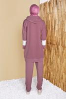 Tesettür giyim PEMBE KARELİ ÜÇ RENKLİ PANTOLONLU EŞOFMAN TAKIM  9555