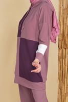 Tesettür giyim PEMBE KARELİ ÜÇ RENKLİ PANTOLONLU EŞOFMAN TAKIM  9555