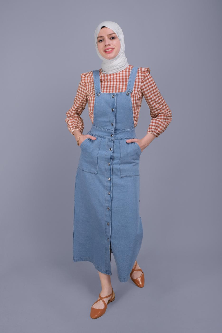 Hijab clothing NAVY BLUE BUTTONED DENIM SALOPET  442