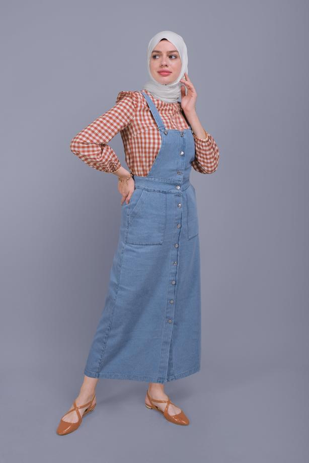 Hijab-Kleidung  DÜĞMELİ DENİM SALOPET 442  - TRENDTESETTÜR