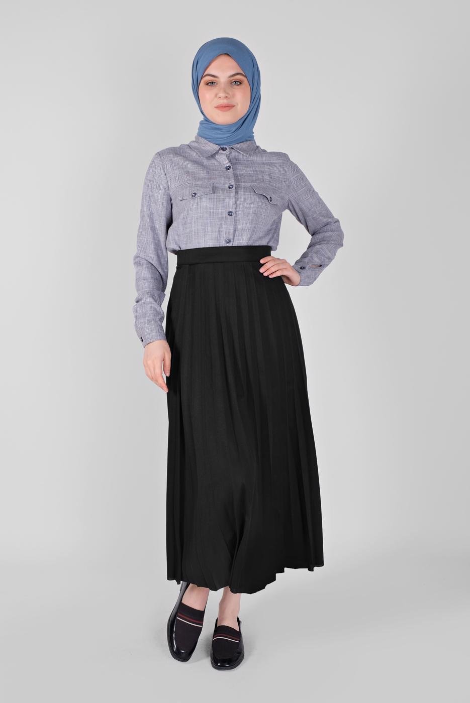 Tesettür giyim SİYAH PİLİSELİ ETEK 1961