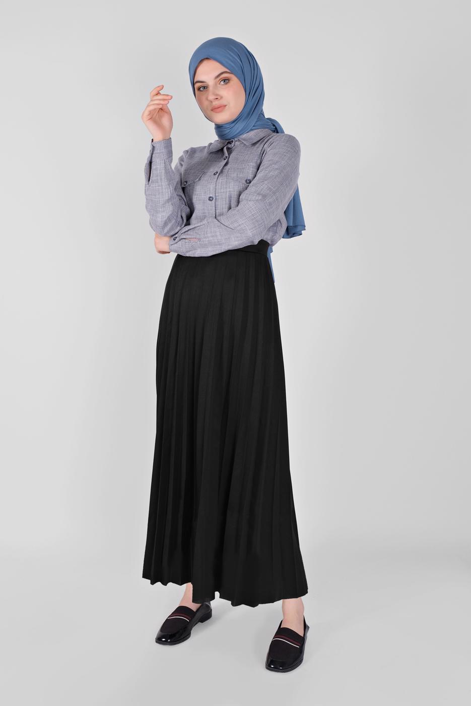 Tesettür giyim SİYAH PİLİSELİ ETEK 1961