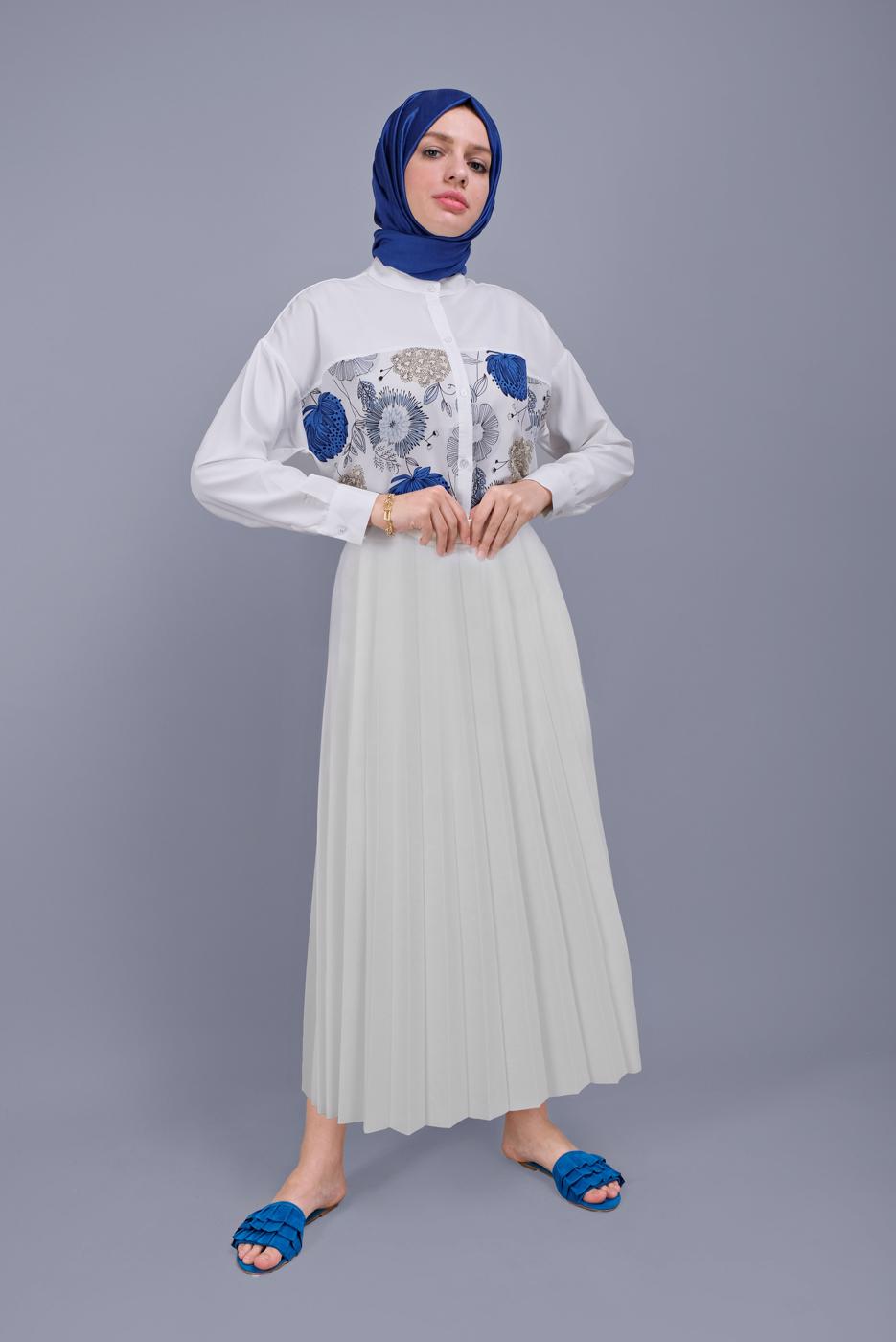 Tesettür giyim BEYAZ PİLİSELİ ETEK 1961