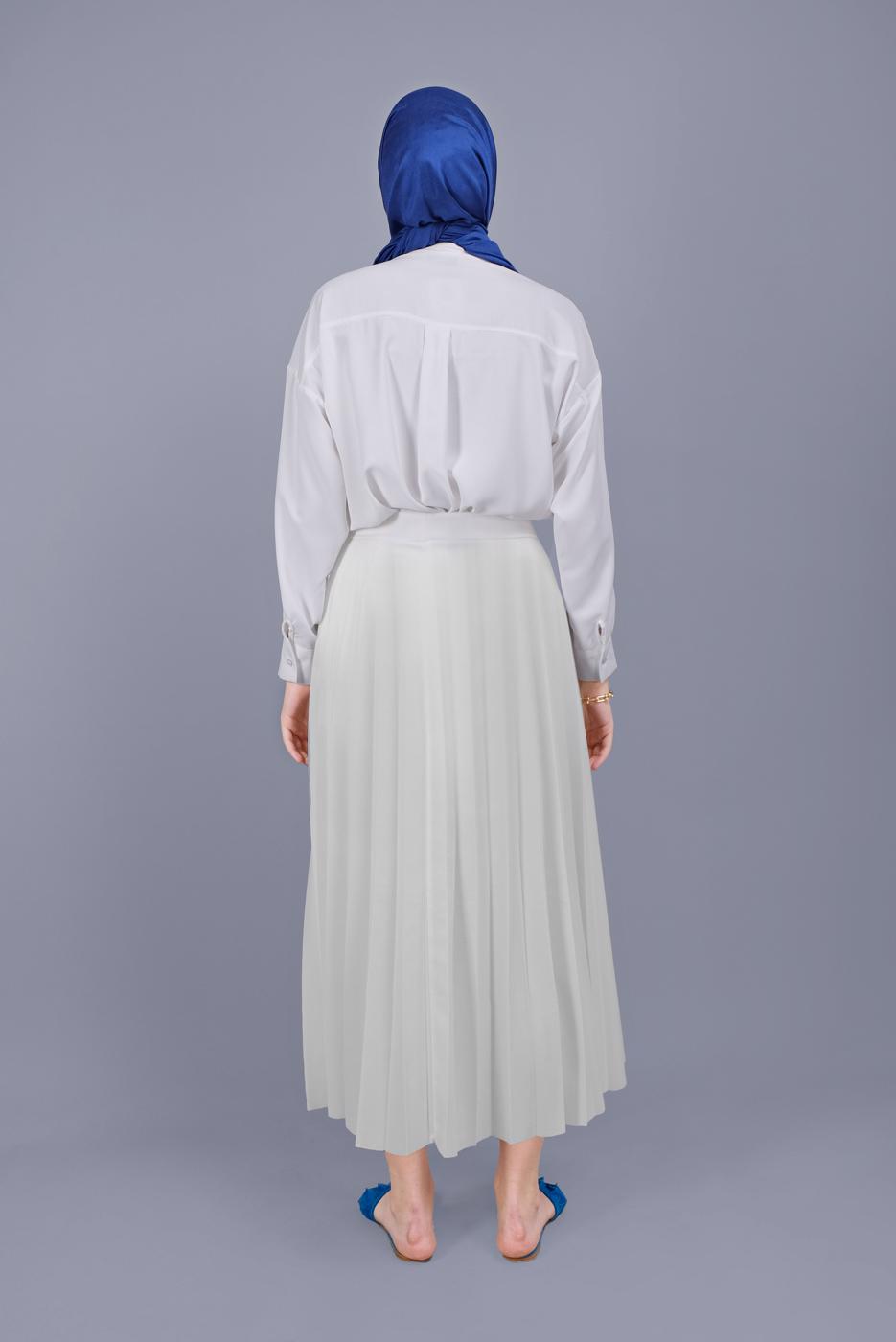 Tesettür giyim BEYAZ PİLİSELİ ETEK 1961
