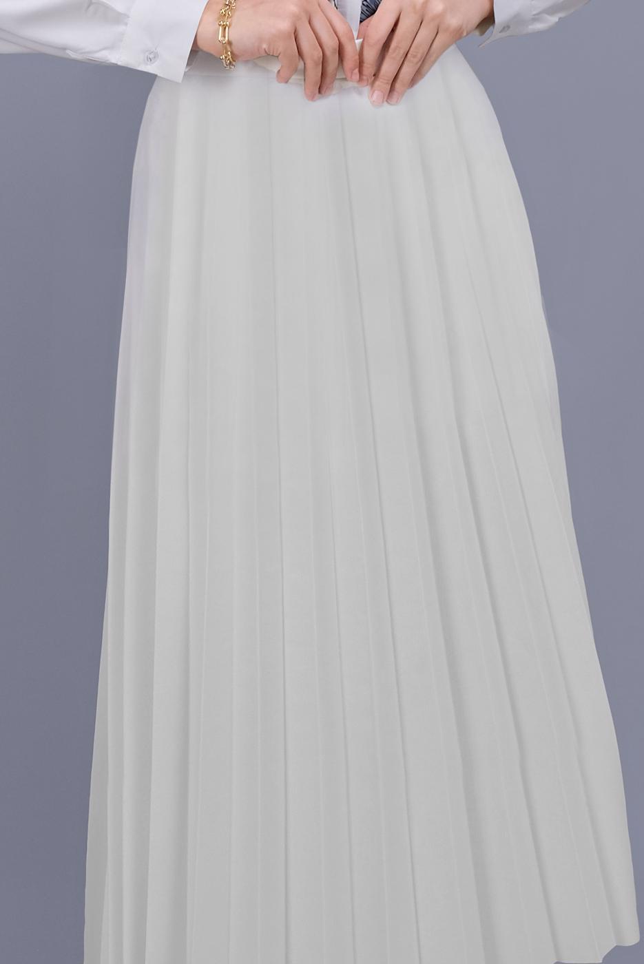 Tesettür giyim BEYAZ PİLİSELİ ETEK 1961