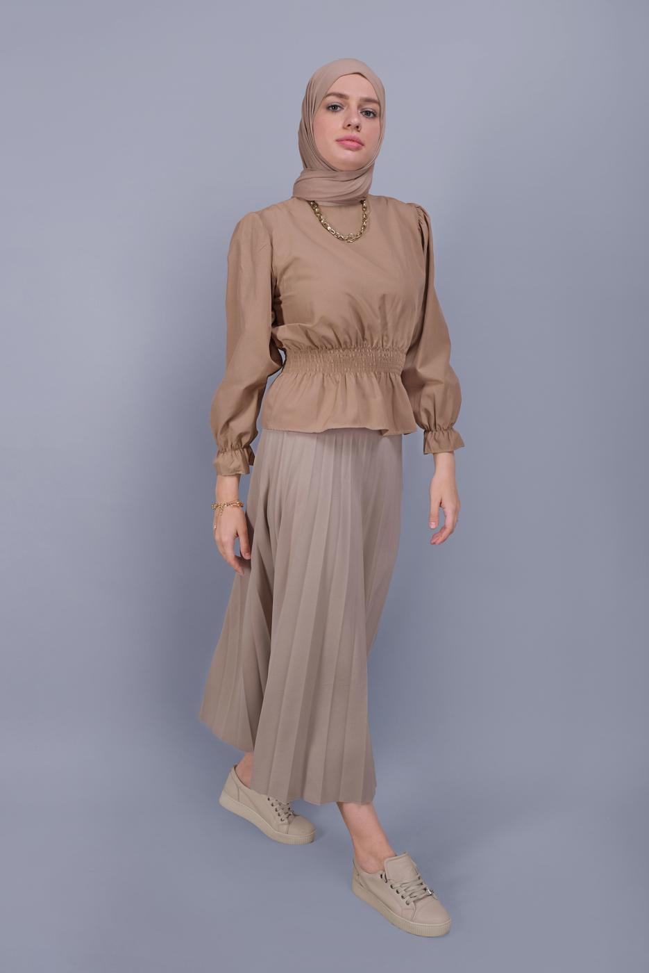 Tesettür giyim BEJ PİLİSELİ ETEK 1961