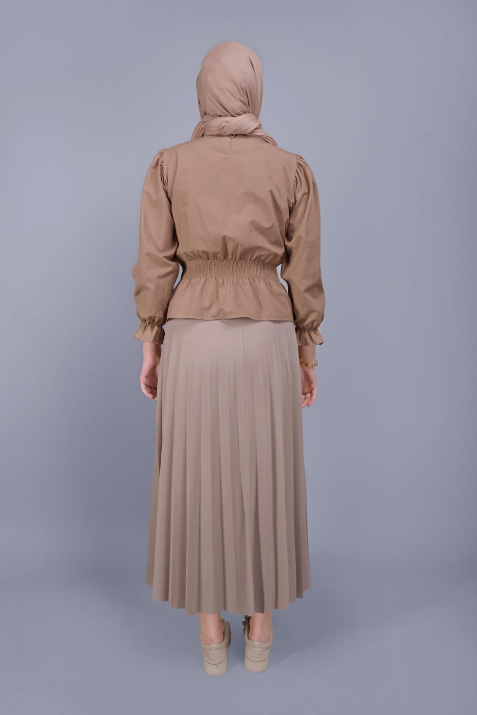 Tesettür giyim BEJ PİLİSELİ ETEK 1961