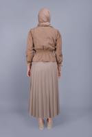 Tesettür giyim BEJ PİLİSELİ ETEK 1961