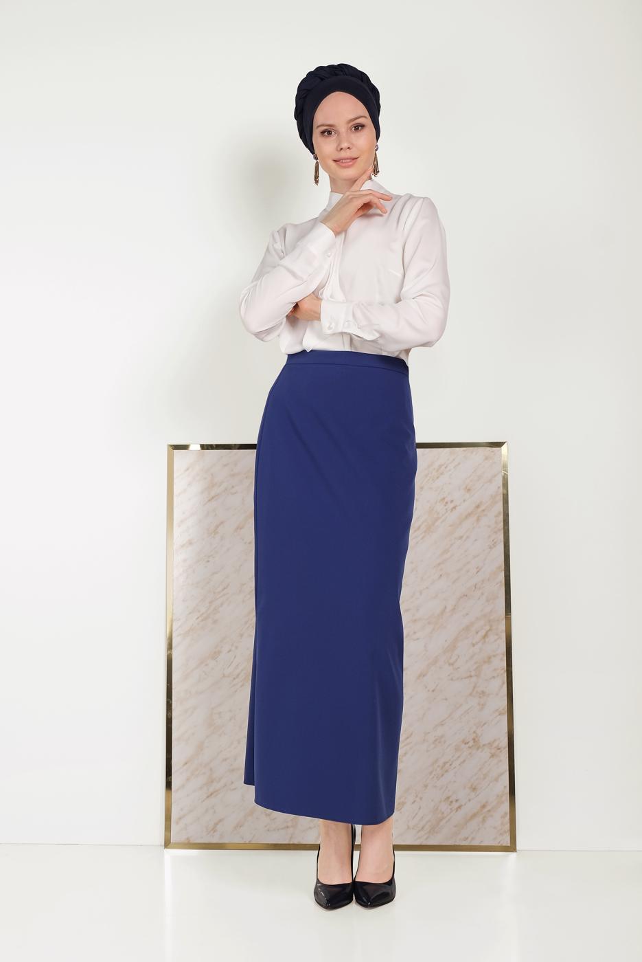 Tesettür giyim LACİVERT ALVİNA KLASİK KESİM ETEK 60068 