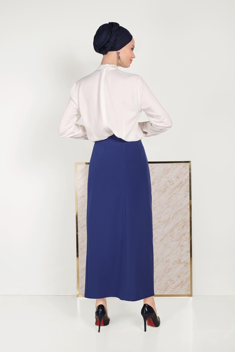 Tesettür giyim LACİVERT ALVİNA KLASİK KESİM ETEK 60068 