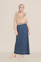 Tesettür giyim LACİVERT ALVİNA DENİM ETEK 60076