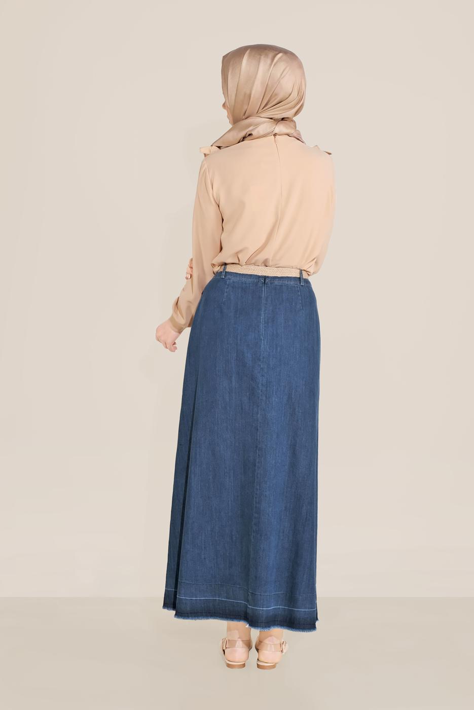 Tesettür giyim LACİVERT ALVİNA DENİM ETEK 60076