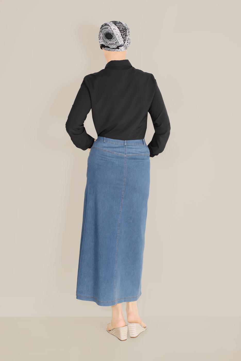 Hijab clothing NAVY BLUE ALVİNA ZIPPER DETAIL DENIM SKIRT WITH POCKET 60081  