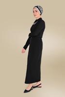 Tesettür giyim SİYAH  ALVİNA ÖNDEN FERMUARLI CEPLİ ETEK 60082