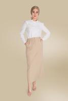 Tesettür giyim BEJ  ALVİNA ÖNDEN FERMUARLI CEPLİ ETEK 60082