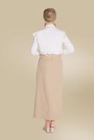 Tesettür giyim BEJ  ALVİNA ÖNDEN FERMUARLI CEPLİ ETEK 60082