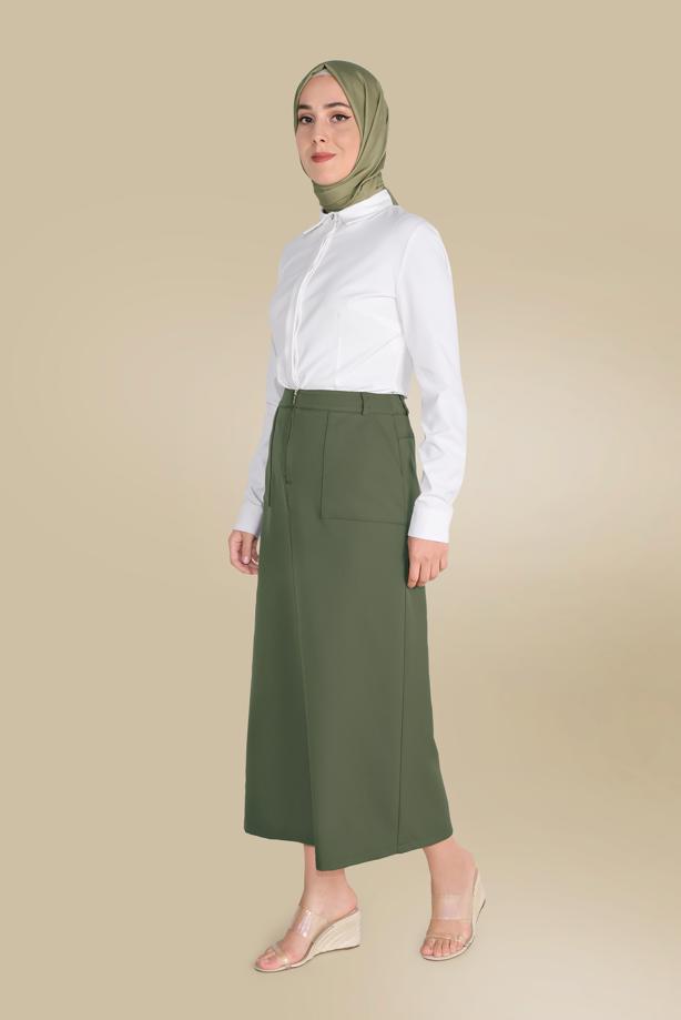 Hijab clothing KHAKI ALVİNA ZIPPERED SKIRT WITH POCKET 60082  - TRENDTESETTÜR