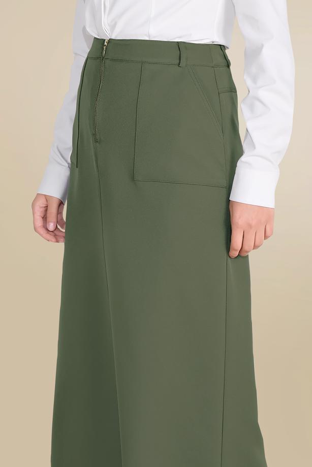 Hijab clothing KHAKI ALVİNA ZIPPERED SKIRT WITH POCKET 60082  - TRENDTESETTÜR